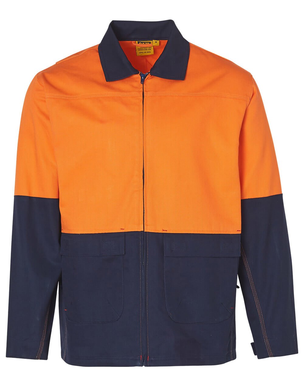 Hi Vis Cotton Jacket Unisex CASW45 OrangeNavy Front Workwear Jacket
