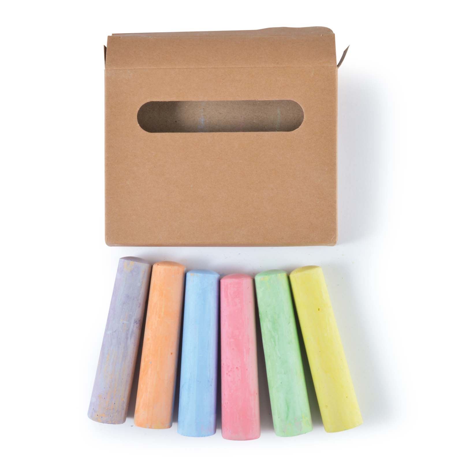 Jumbo Sidewalk Chalk CALL8909 Unbranded Open Natural Box with Assorted Chalk Colours Front View