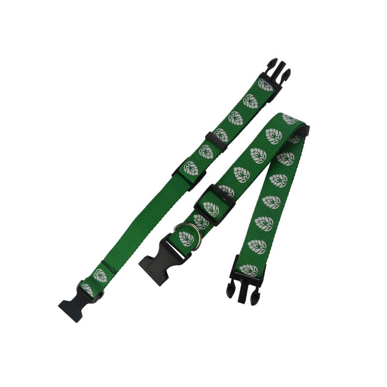 Basic Woven Dog Collar CADA0216 Branded Green Front View Back View