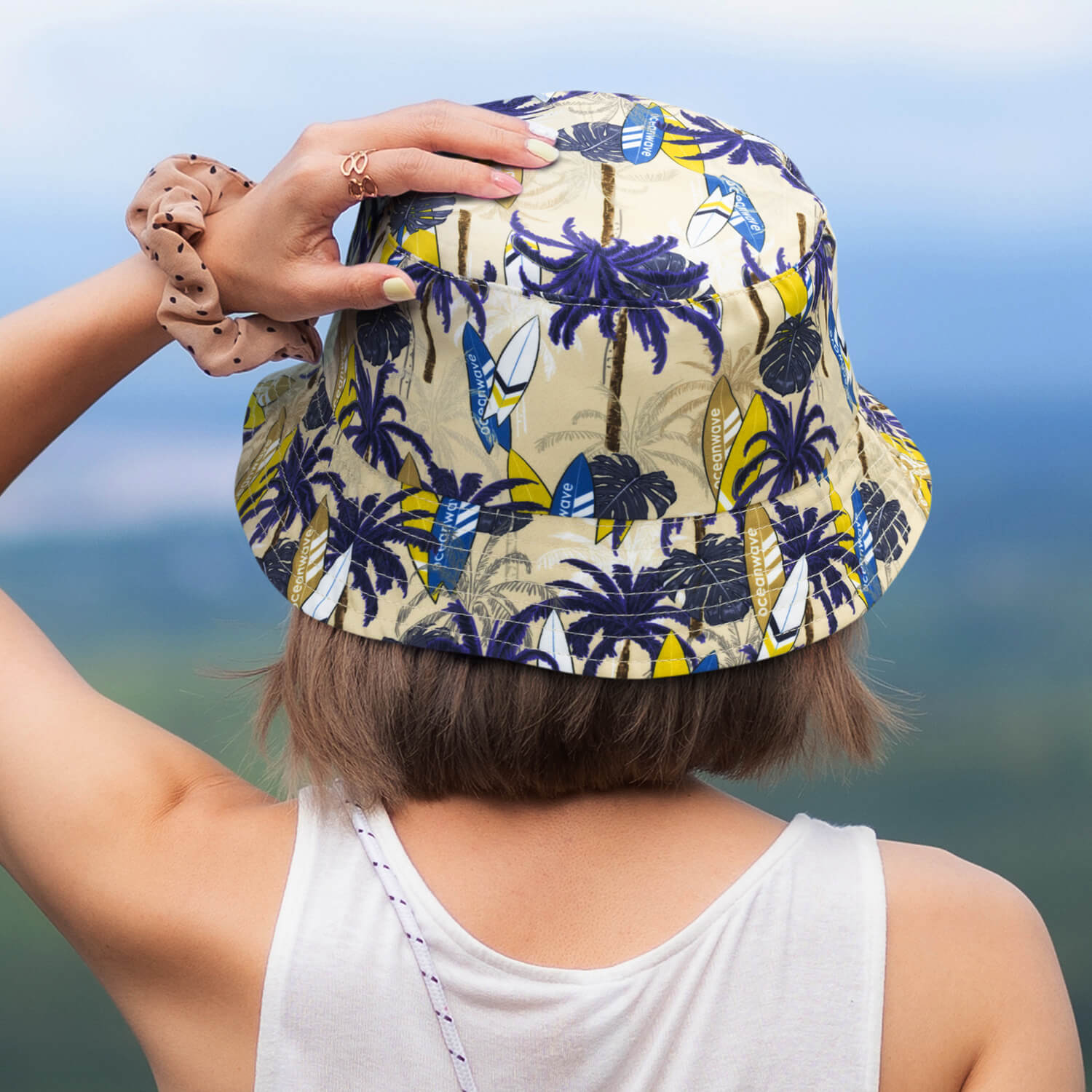 Sonny Custom Bucket Hat CA119560 Branded Back View White Life Style Image