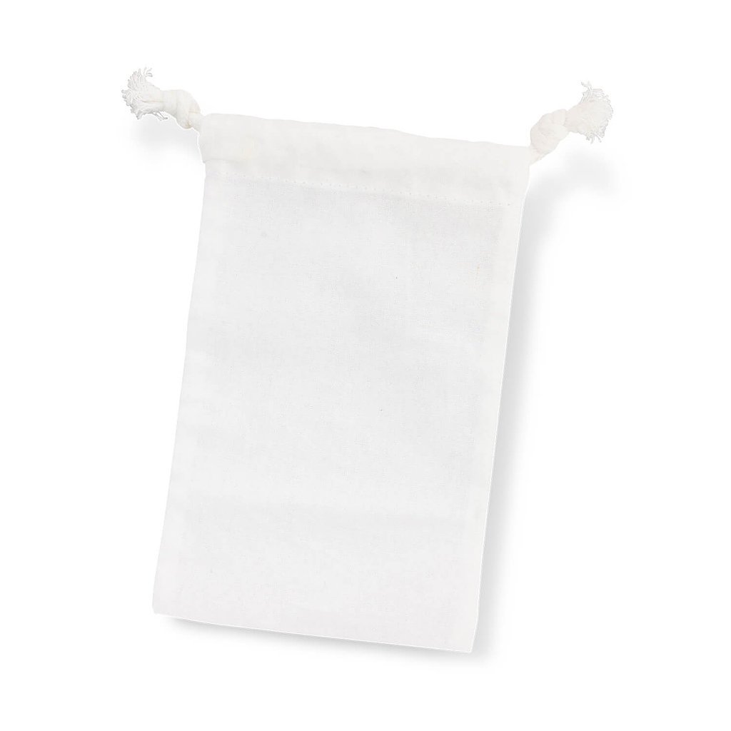 Cotton Gift Drawstring Bag Small CA20245 Unbranded White Front View