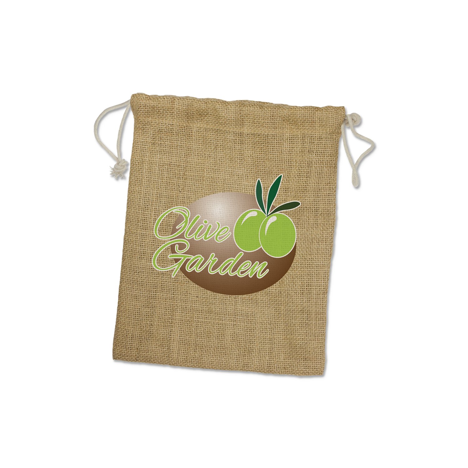 Jute Drawstring Gift Bag Medium CA109069 Branded Front View Natural