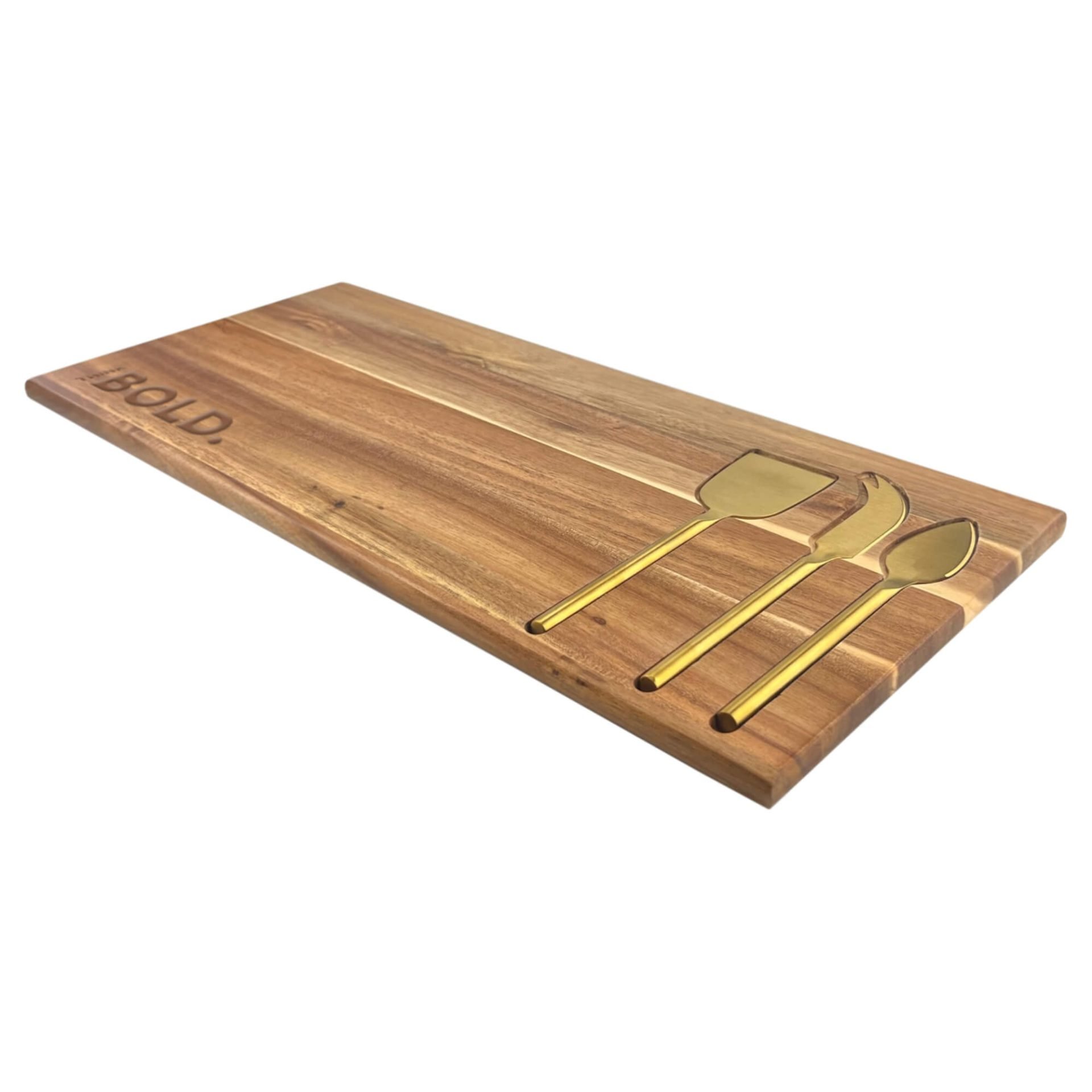 Yeto Cheese Board Gift Set CACBD009 Branded Natural Top Side View Yeto Cheese Board Gift Set CACBD009 Branded Natural Top Side View