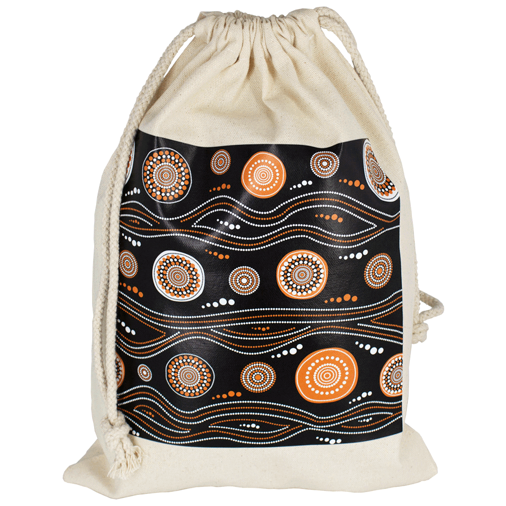 Indigenous Print Maxi Cotton Drawstring Bag CA5075 Branded Natural Front View