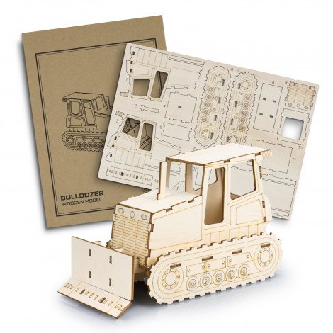 Custom Craft Wooden Model Bulldozer CA124036 Unbranded Natural Colours Front View 2