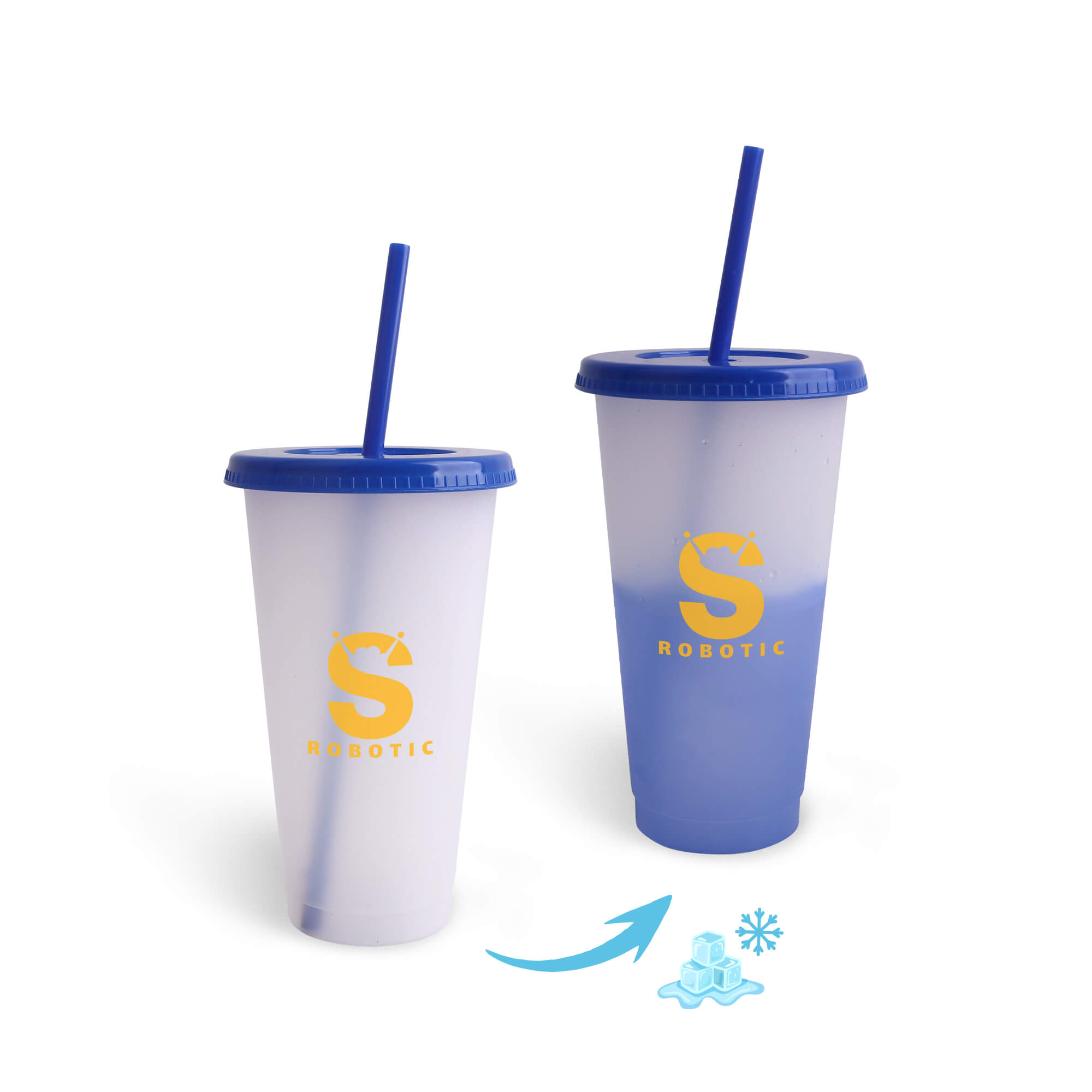 Colour Changing PP Cup 650ml CAPXD310 Branded Blue Front View