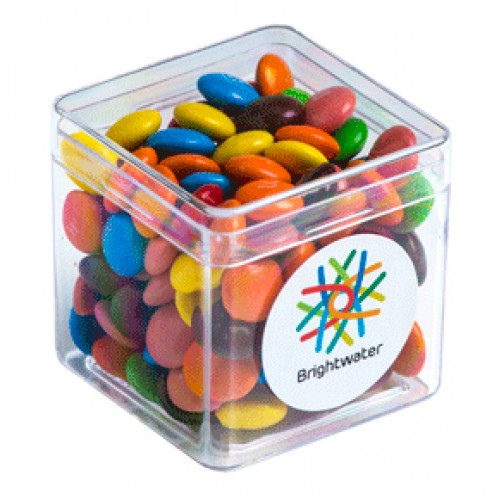 Acrylic Hard Cube With Mini M&M's 40g CACC013DHard Branded Front View Acrylic Hard Cube With Mini M&M's 40g CACC013DHard Branded Front View
