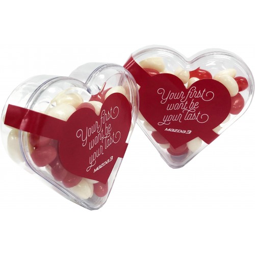 Acrylic Heart Container With Mini Jelly Beans 50g CACC030A Branded Front View