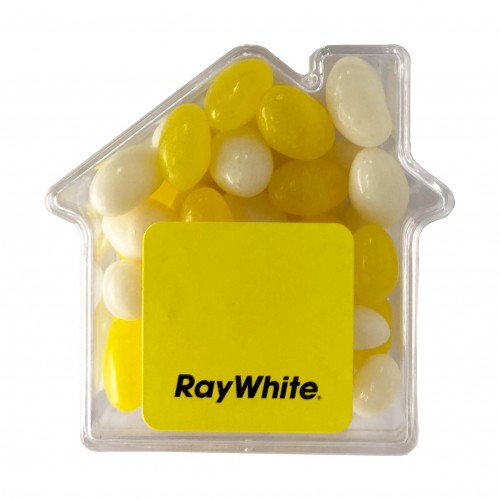 Acrylic House Container With Mini Jelly Beans 50g CACC085A Branded Front View Acrylic House Container With Mini Jelly Beans 50g CACC085A Branded Front View