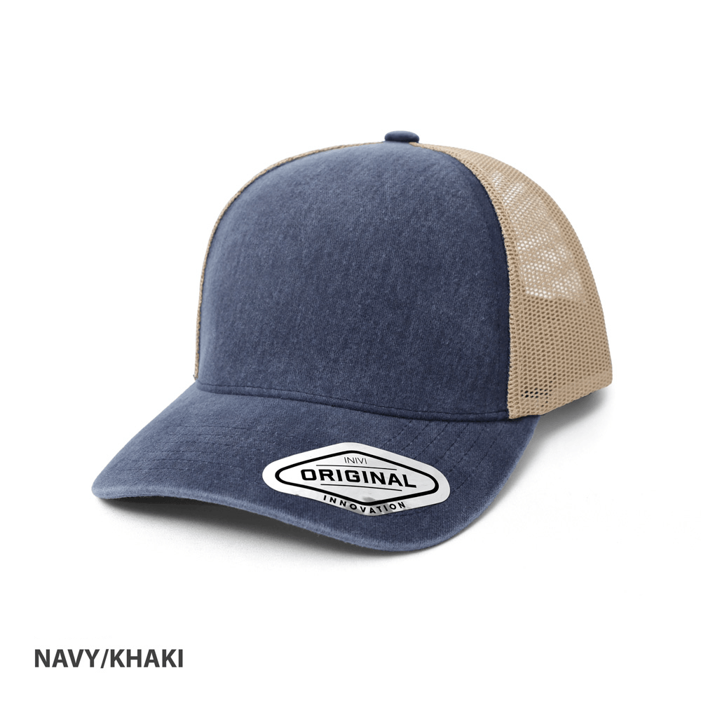 Seamless Front Washed Mesh Cap CAOG305 Navy Khaki